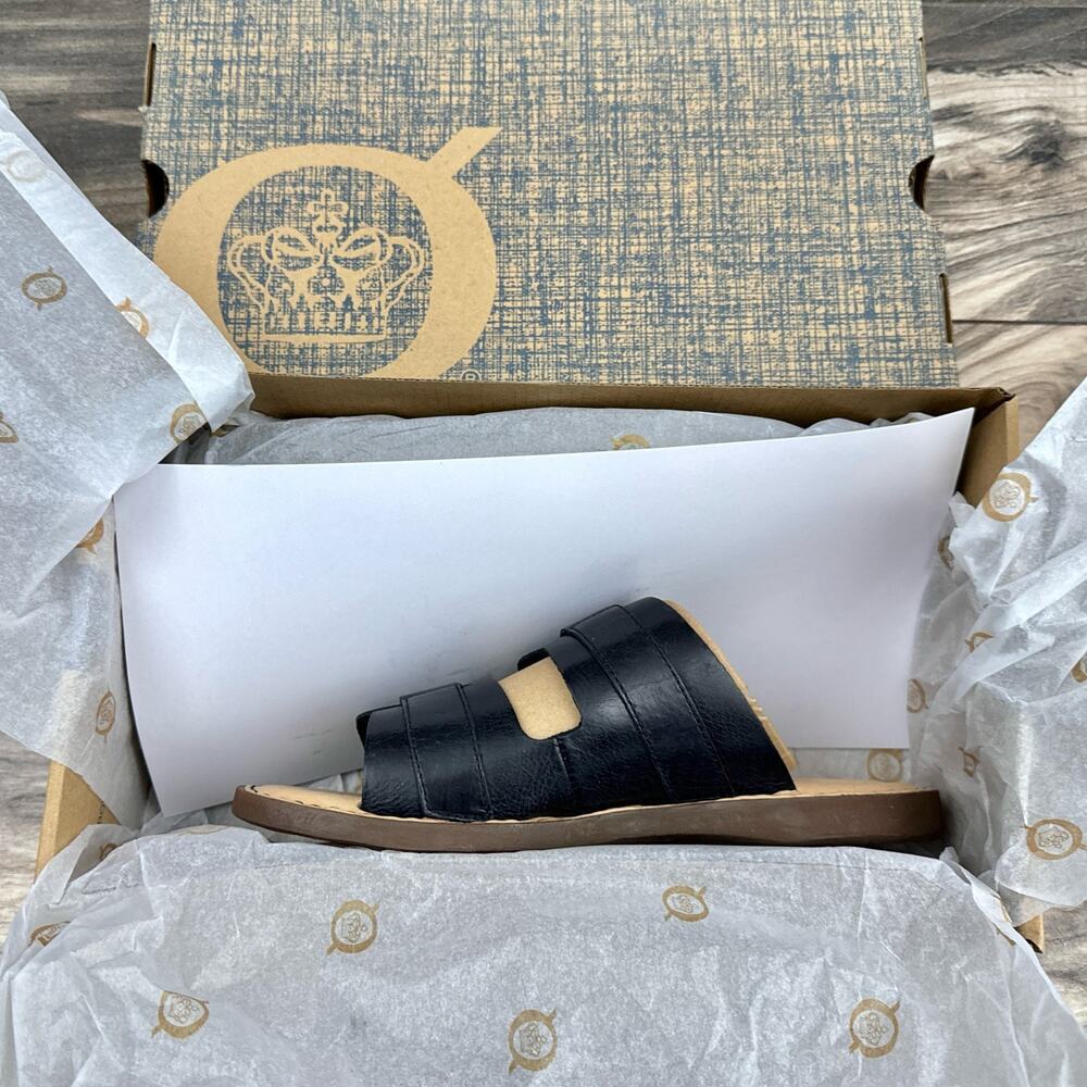NIB Born Henna 7M Comfort Black Leather Slide Sandals - Picture 9 of 11